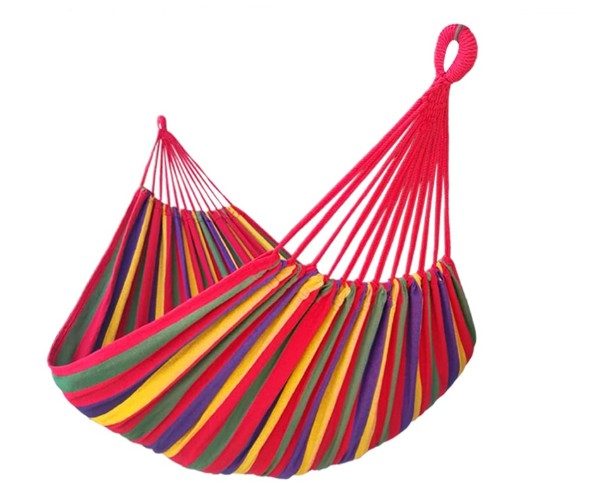 Hot Sale Durable Colorful Striped 2 Person Hammock Bed Outdoor  Camping Hammock With Tree Strap Canvas Swing Bed For Backyard