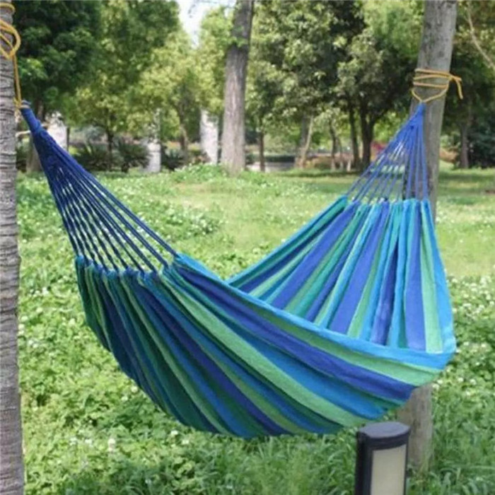 Travel Portable Swing Kamping Hamak Wooden Stand Cotton Canvas Outdoor Camping Hammock