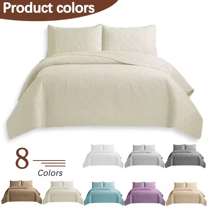 Ultrasonic Quilting Emboss Coverlet Home Use Bedspread Microfiber Quilt Polyester Bedding Set