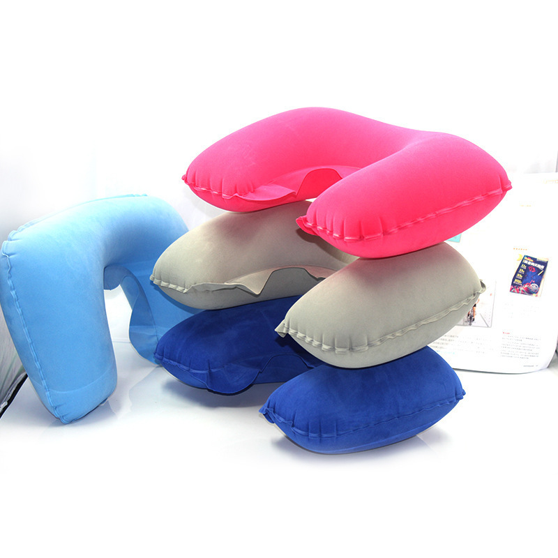 Custom Push button inflatable air pump soft neck support travel airplane pillow for airplanes