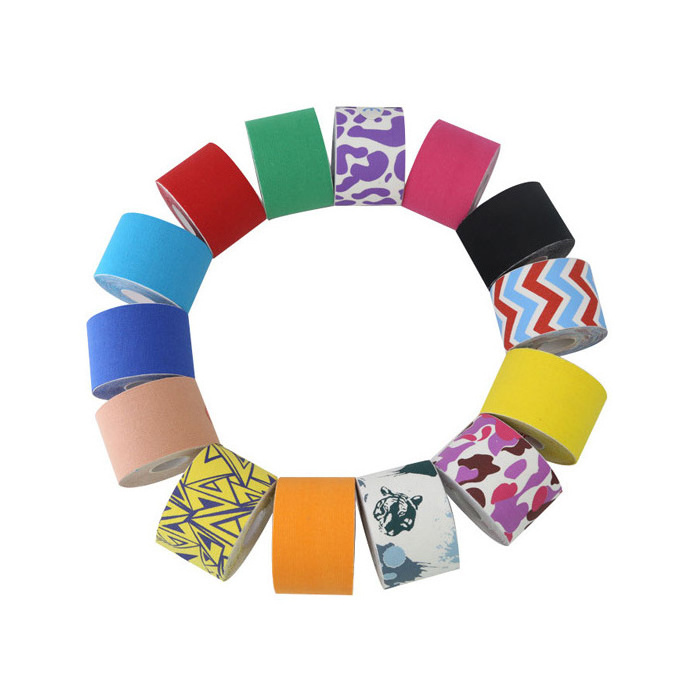 Multicolor cotton 5m 5cm safety therapy strapping rayon adhesive muscle sport kinesiology tape with print logo