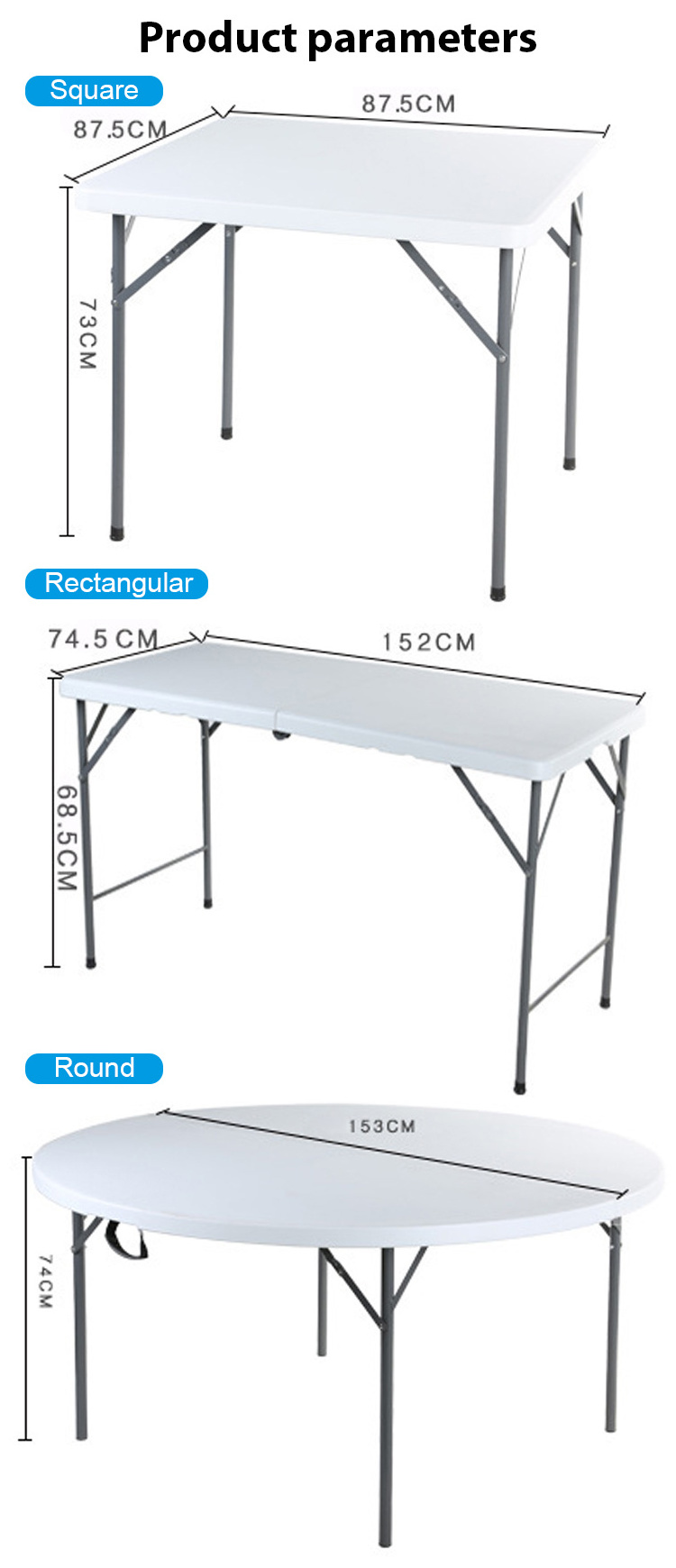 Wholesale top portable small camping kitchen square folding picnic dinner plastic foldable tables