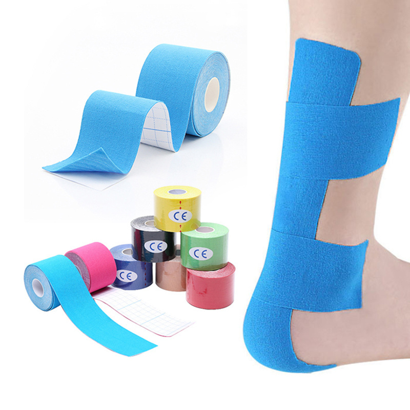 Multicolor cotton 5m 5cm safety therapy strapping rayon adhesive muscle sport kinesiology tape with print logo