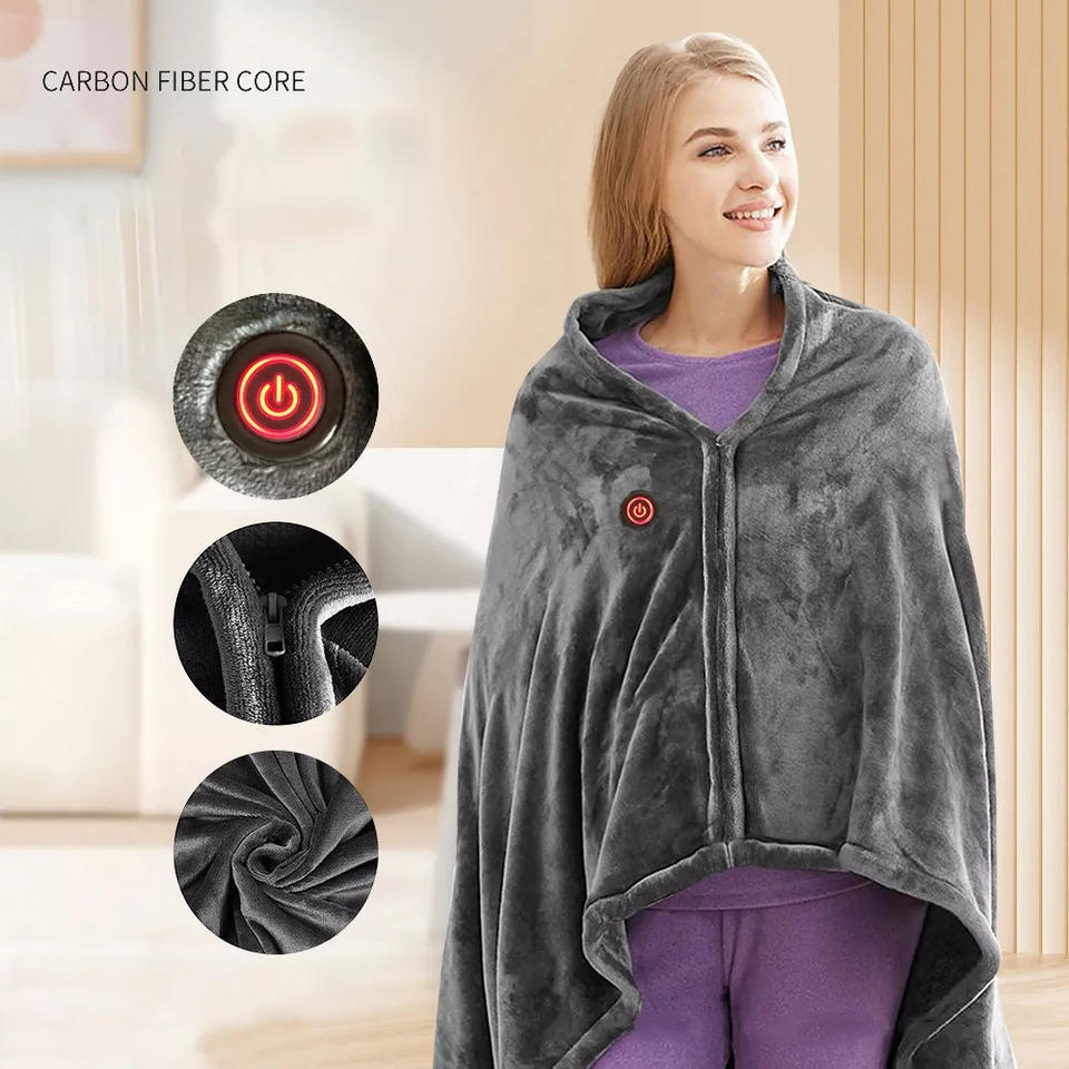 2023 Flannel Smart Portable Battery Rechargeable Usb Wearable Heated Blanket Shawl