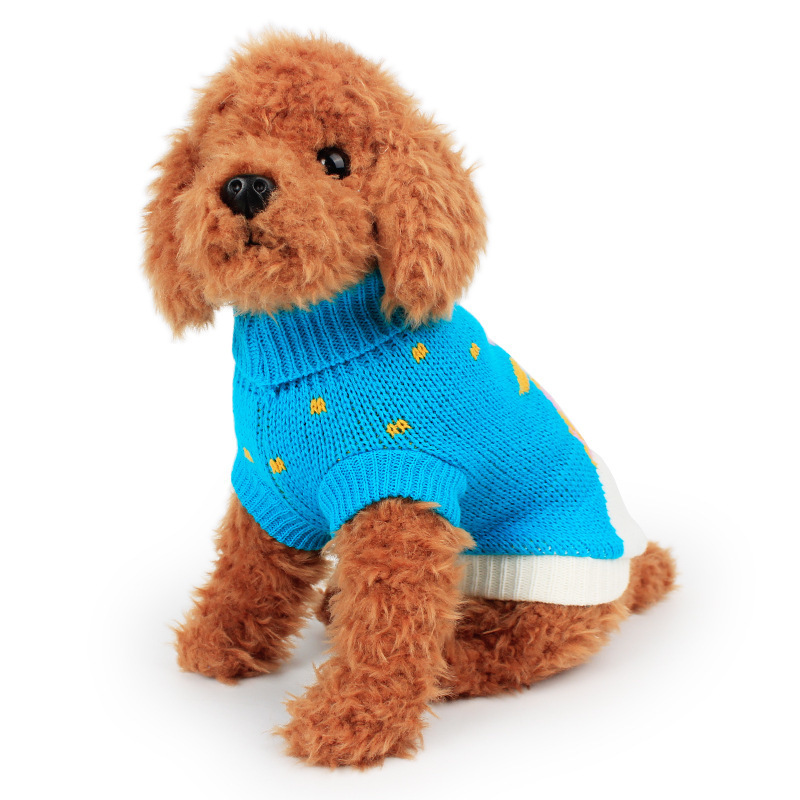 Hand knit crochet plush pet cloth winter warm pullover jacket clothes dog jumper sweater