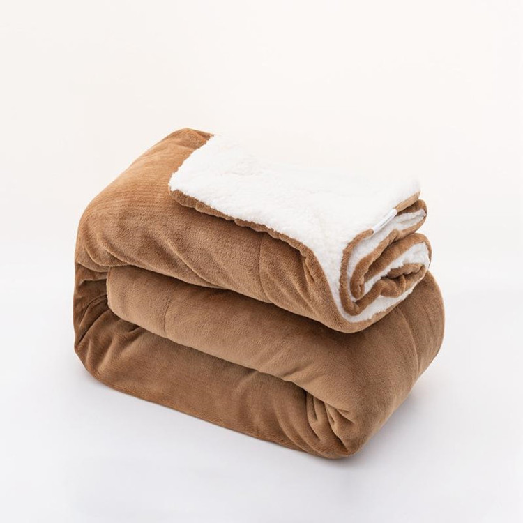 Custom Premium Winter Thick Throw Flannel Coral Fleece Double Layer Warm Sherpa Blanket