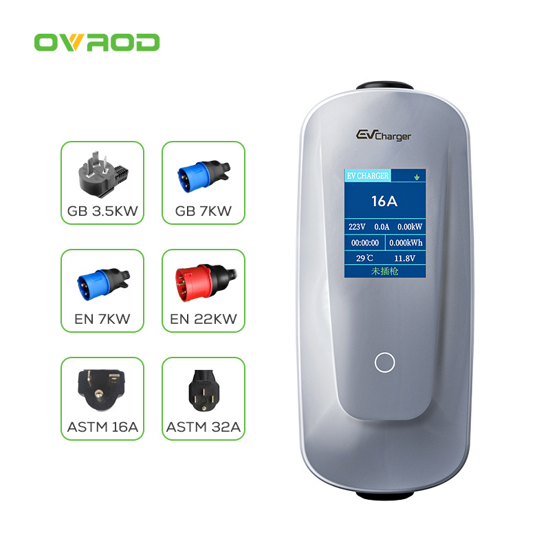 Ovrod Electric Car Charger Station 3 Phase 32a Ev Charger Fast Wallbox 22kw Type2 Portable Charging Station