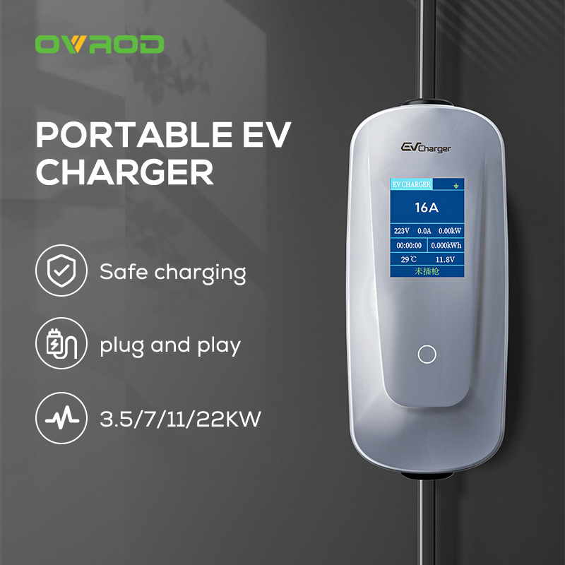 Ovrod Electric Car Charger Station 3 Phase 32a Ev Charger Fast Wallbox 22kw Type2 Portable Charging Station