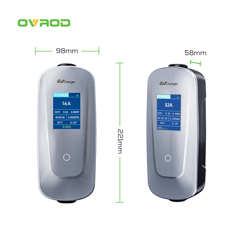 Ovrod Electric Car Charger Station 3 Phase 32a Ev Charger Fast Wallbox 22kw Type2 Portable Charging Station