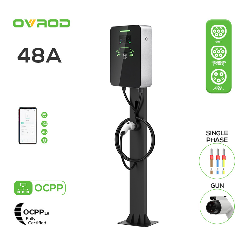 Ovrod Floor Mounted Ev Charging Station Ev Charger 48 Amp Ac Wallbox Evse 48a 240v  J1772  Ocpp Ev Charger Type 1