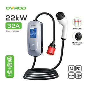 Ovrod Electric Car Charger Station 3 Phase 32a Ev Charger Fast Wallbox 22kw Type2 Portable Charging Station