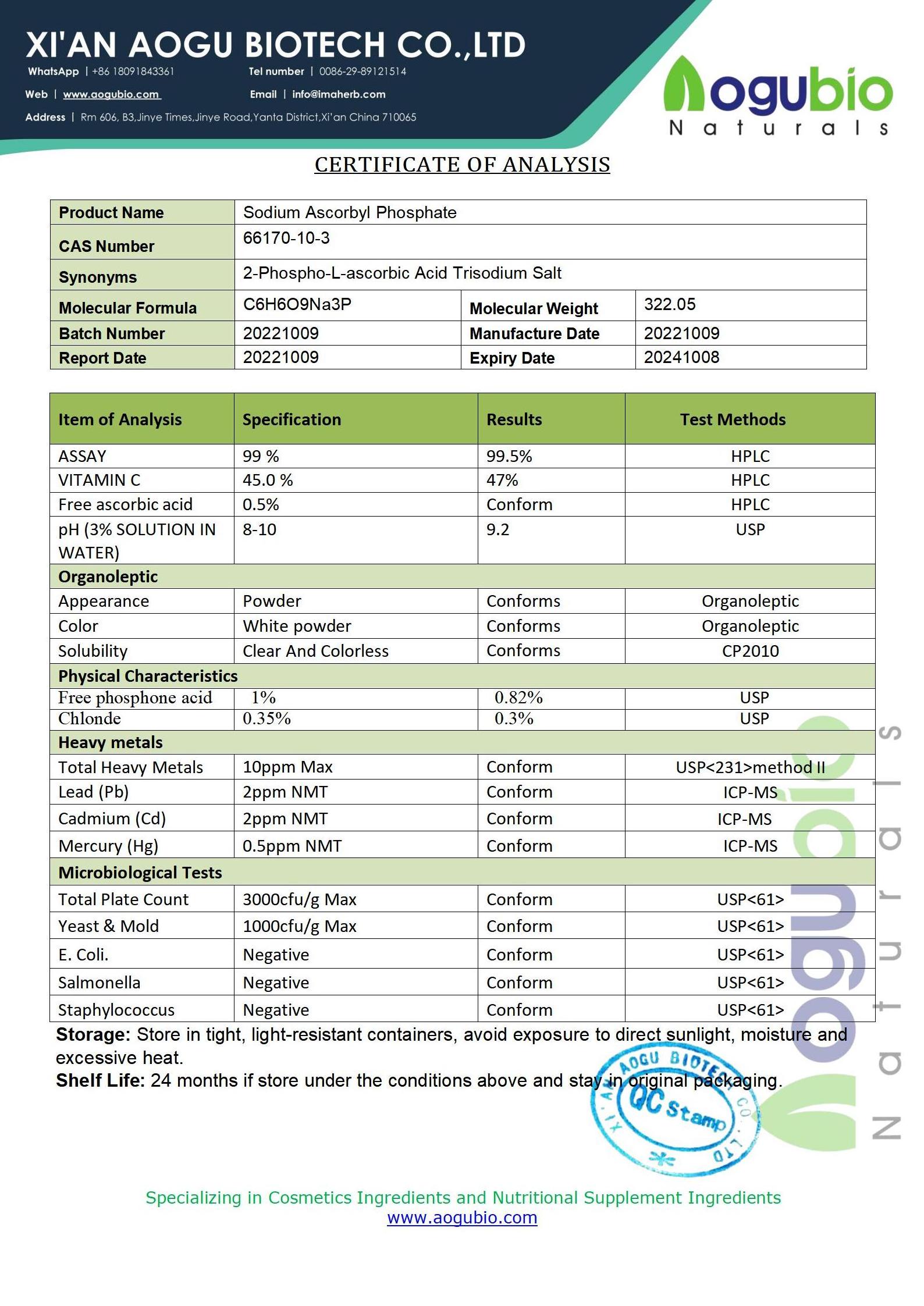 High Quality Pure Sodium L-ascorbyl-2-phosphate Cas 66170-10-3 Sodium Ascorbyl Phosphate