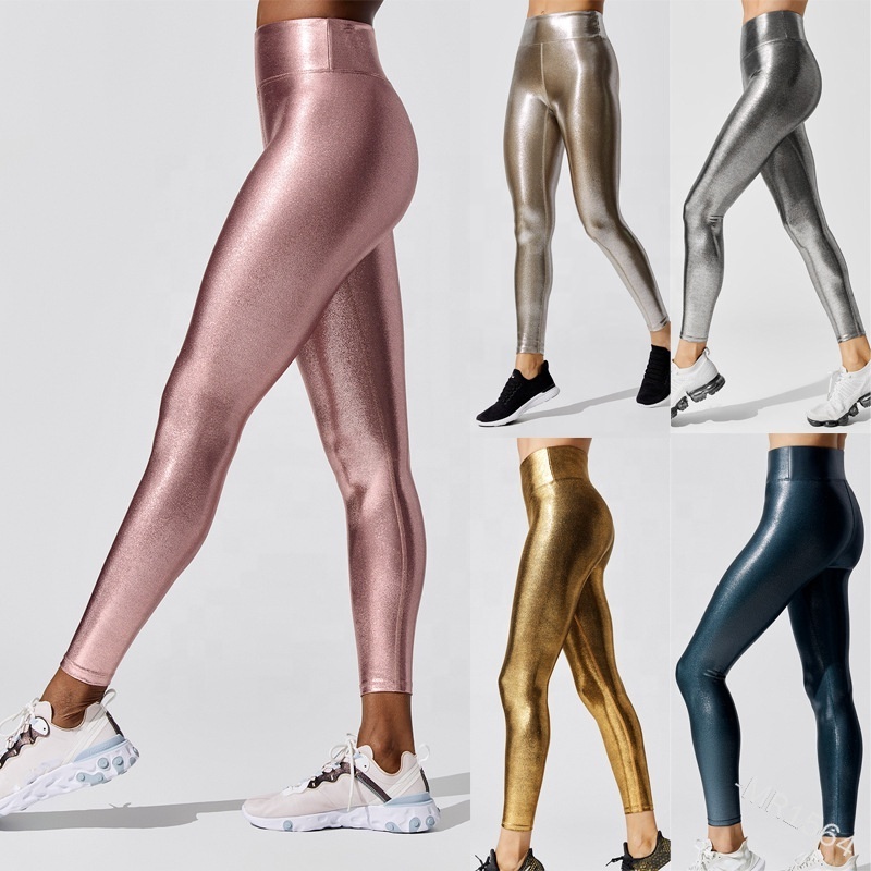 Custom Compression Running Tights Soft Private Label Yoga Pants Gym Skin High Waist Shiny Women Leggings