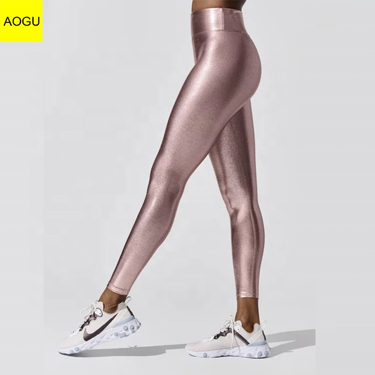 Custom Compression Running Tights Soft Private Label Yoga Pants Gym Skin High Waist Shiny Women Leggings