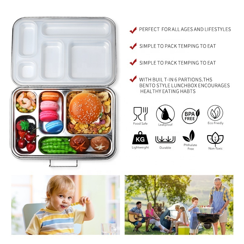 Aohea Bento Lunch Box With Divider and Cutlery Lunch Containers for Kids 304 Stainless Steel lunchbox