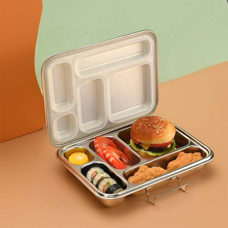 Aohea Restaurants dish lunch buffet plates container box dinnerware 5 compartment stainless steel fast food lunch tray plate