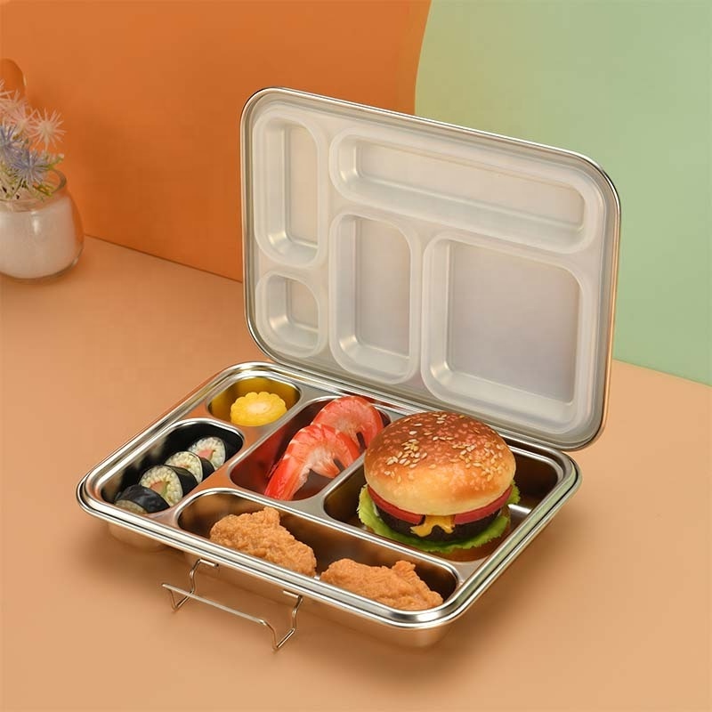 Aohea Restaurants dish lunch buffet plates container box dinnerware 5 compartment stainless steel fast food lunch tray plate