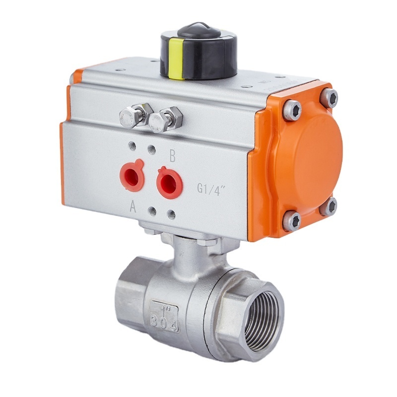 Aohoy stainless steel full port 1000 wog pneumatic actuated female threaded double acting air driven ball valve