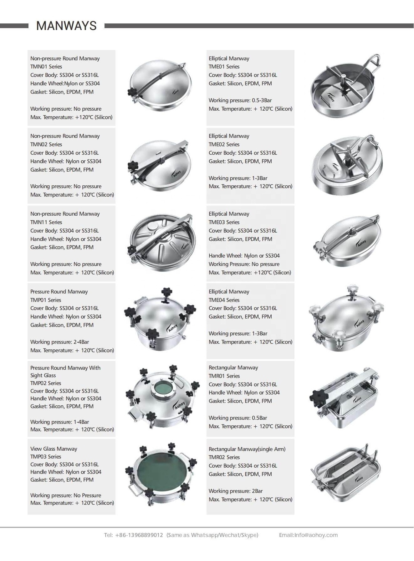 Aohoy stainless steel 304 sanitary polishing round high pressure vessel tank manhole cover manway