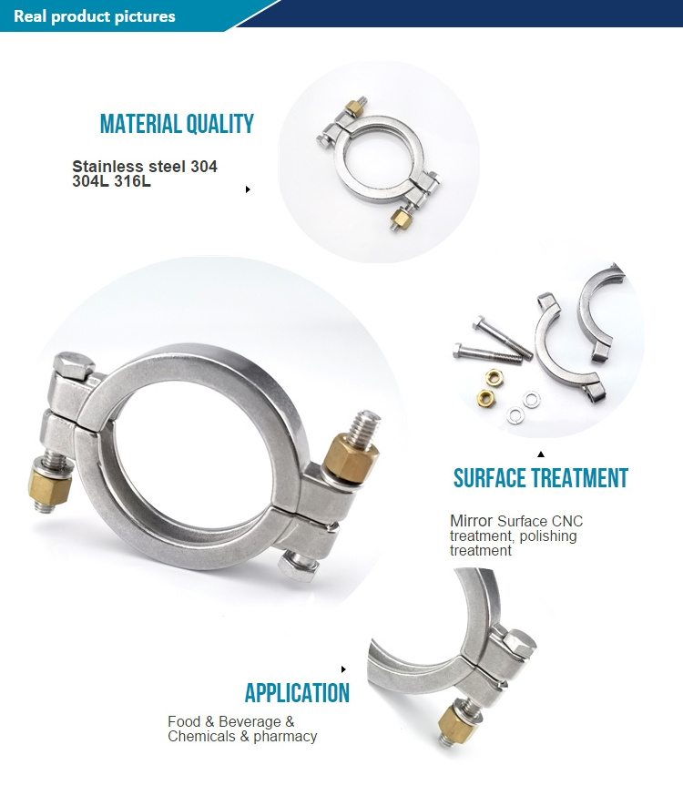 Aohoy 13MHP high duty pressure double bolted tri clover hinged pipe clamp with brass nut for brewery