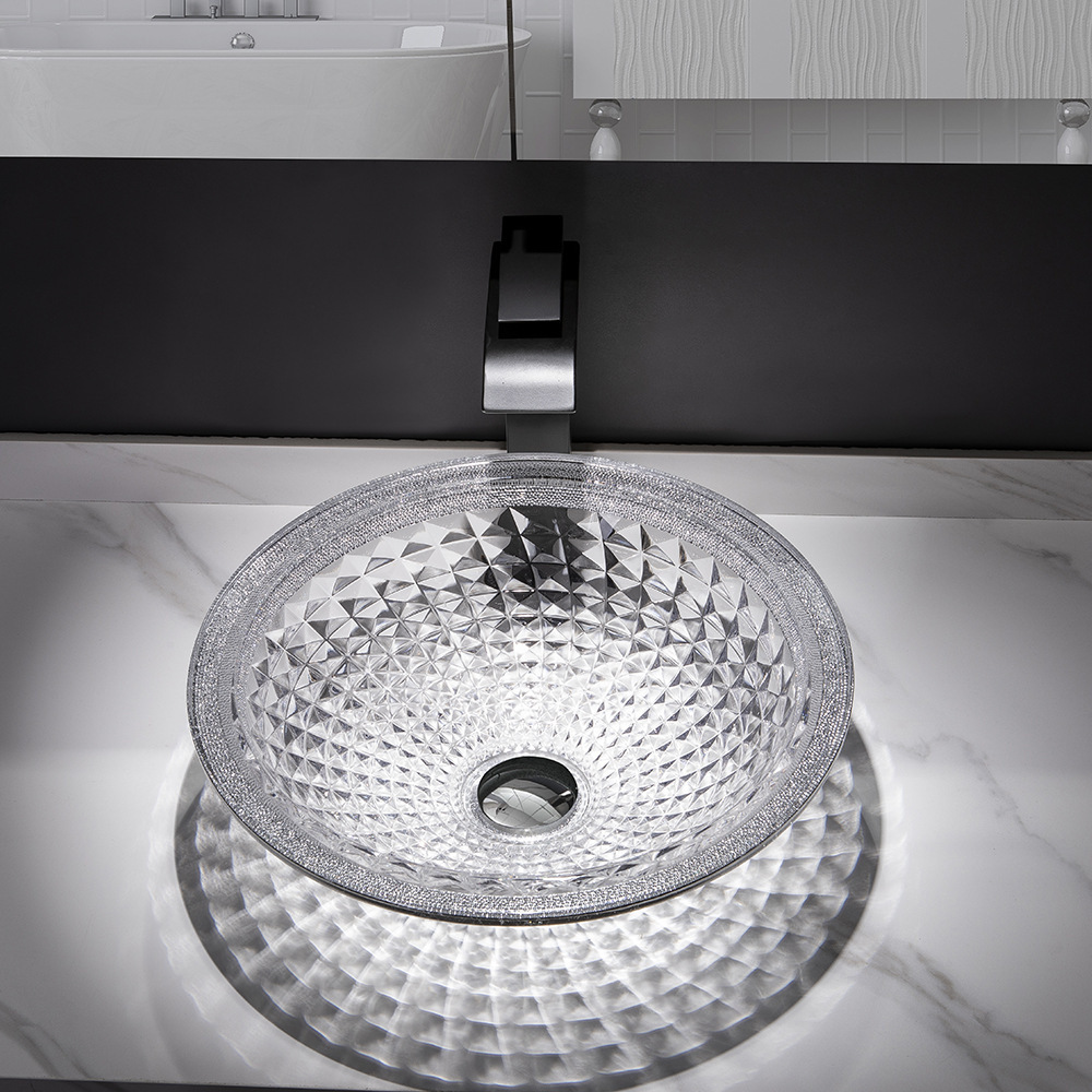 SDAYI Italy Design Tempered Glass Bathroom Countertop Crystal Sinks Washbasin Round Lavatory Basin