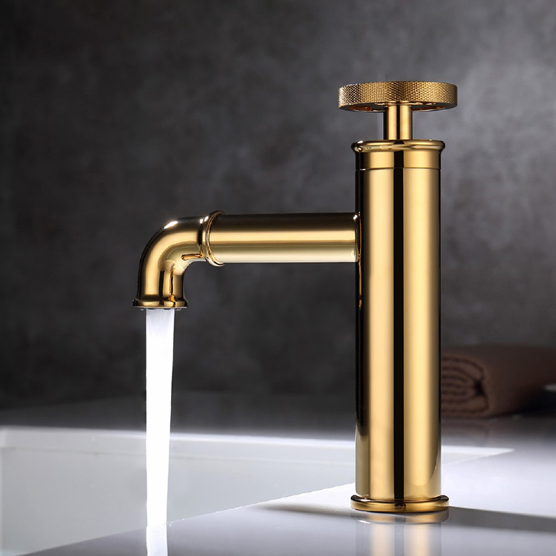 SDAYI Industrial Style Wheels Handle Gold Basin Mixer Basin Golden Bathroom  Faucet Water Tap