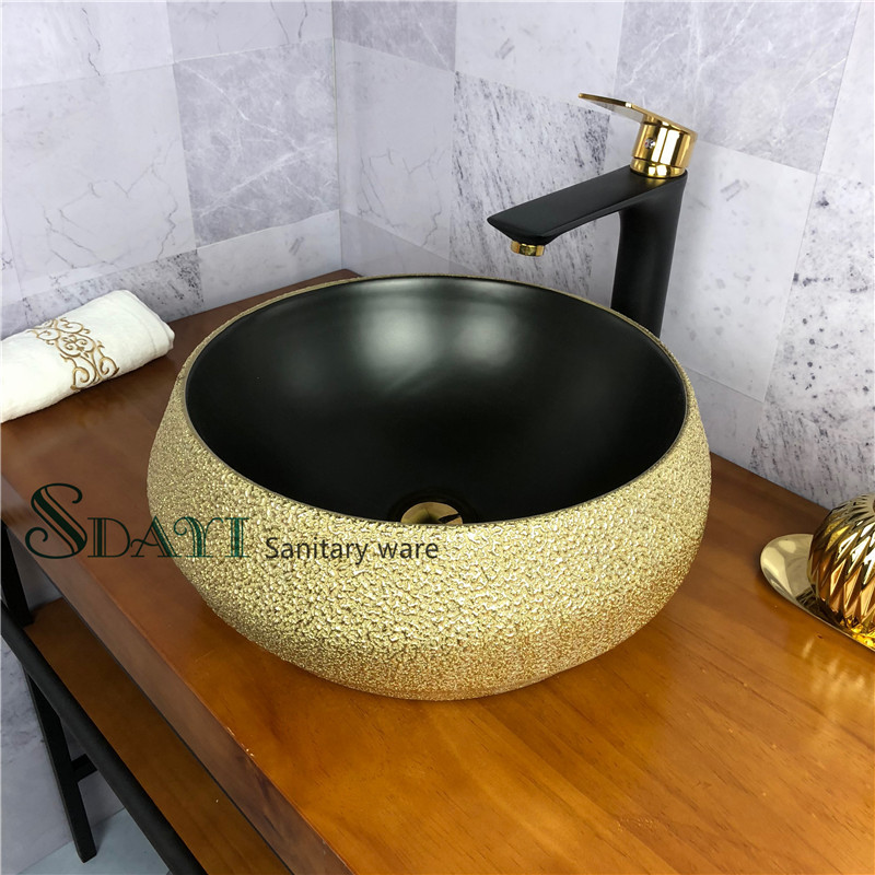 Commercial luxury wash basin table top gold and white color  basin bathroom sink