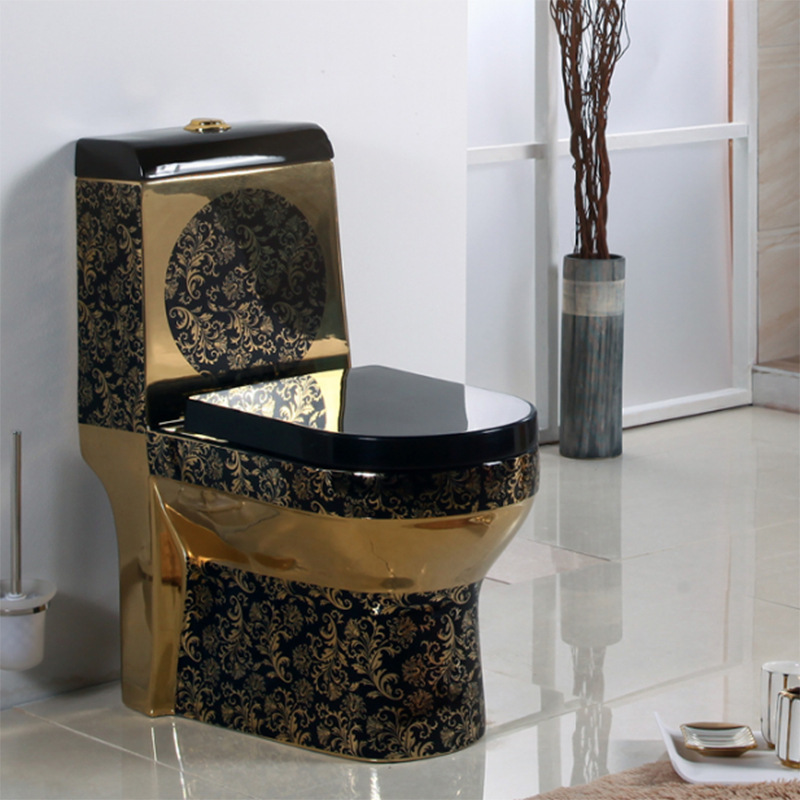 SDAYI Luxury western popular design bathroom ceramic golden one piece toilet P trap wc toilet bowl set