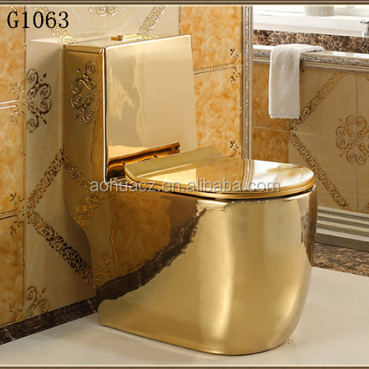 SDAYI Luxury western popular design bathroom ceramic golden one piece toilet P trap wc toilet bowl set