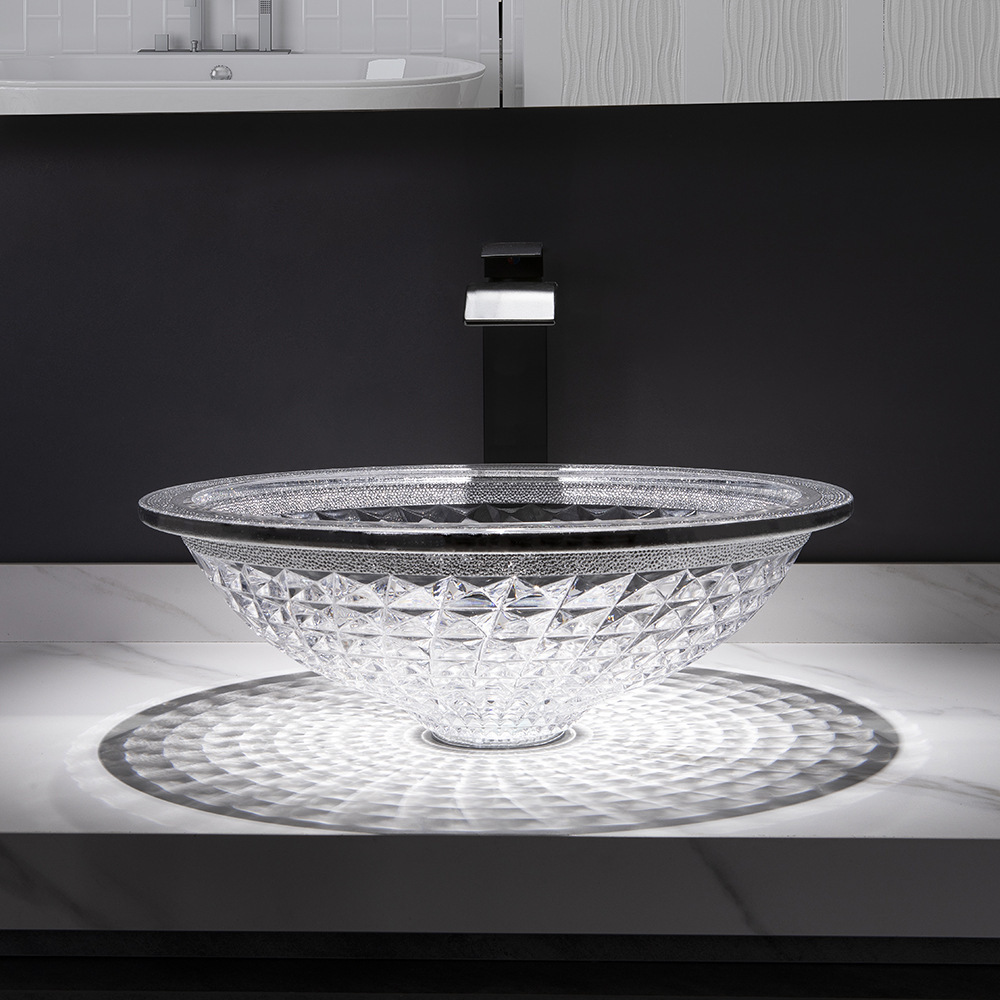 SDAYI Italy Design Tempered Glass Bathroom Countertop Crystal Sinks Washbasin Round Lavatory Basin