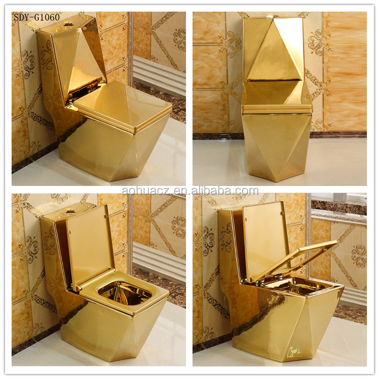 SDAYI Luxury western popular design bathroom ceramic golden one piece toilet P trap wc toilet bowl set