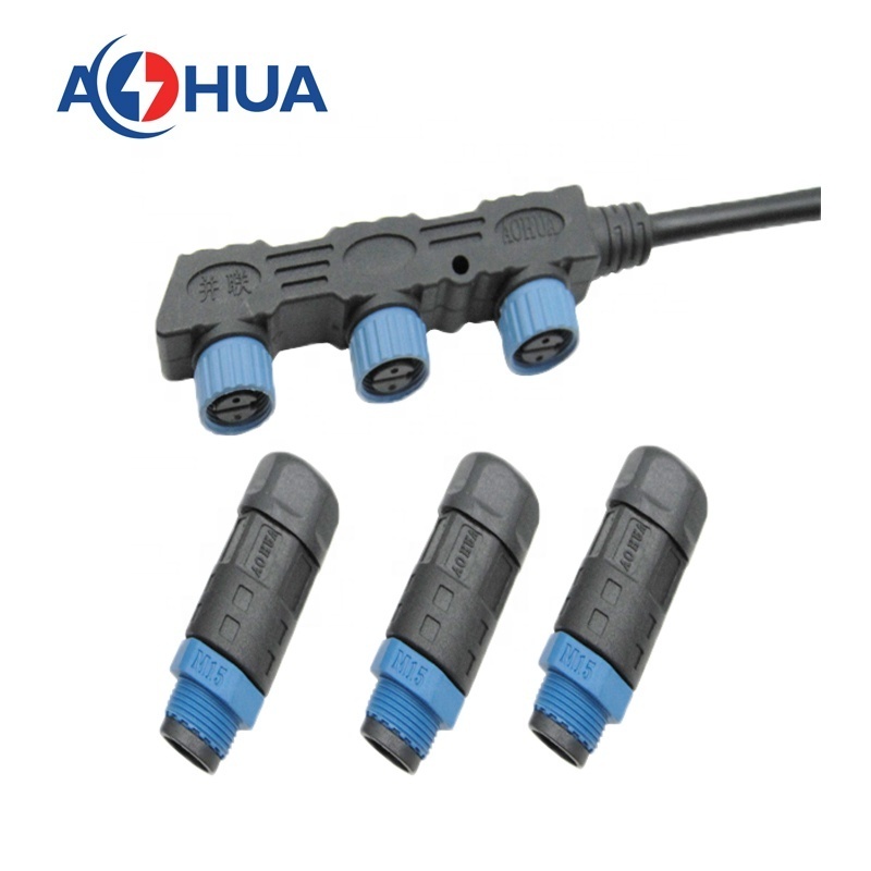 AOHUA factory M15 outdoor garden ip68 led lighting F shape 1 to 5 CE UL waterproof power cable connector led module connector