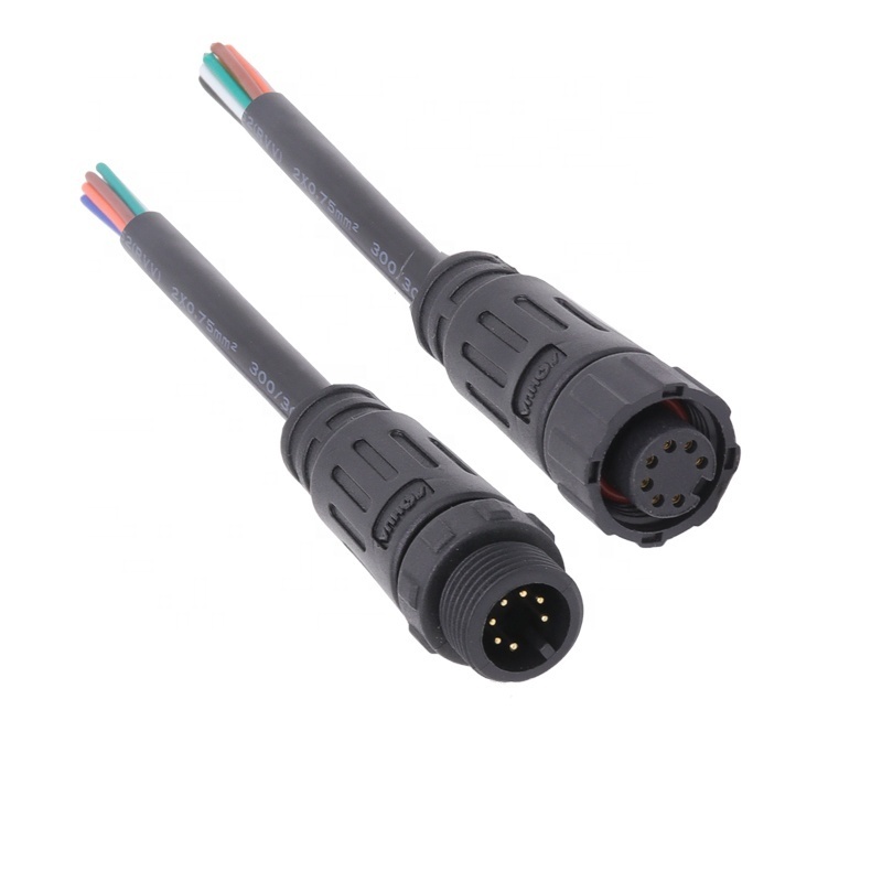 Nylon 2 3 4 5 6 7 8 pin ip67 waterproof power male female m12 connector with cable