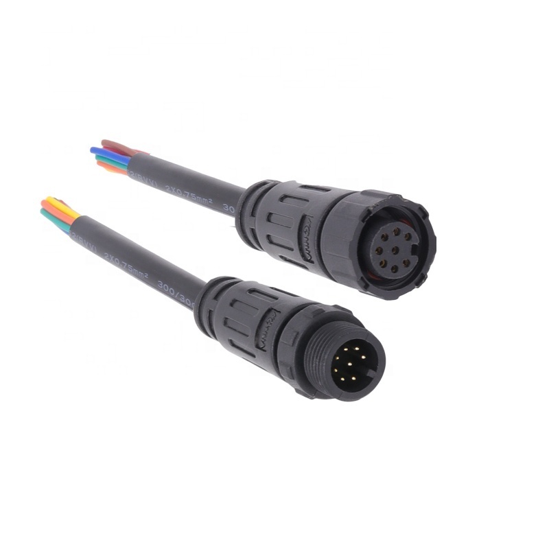 Nylon 2 3 4 5 6 7 8 pin ip67 waterproof power male female m12 connector with cable