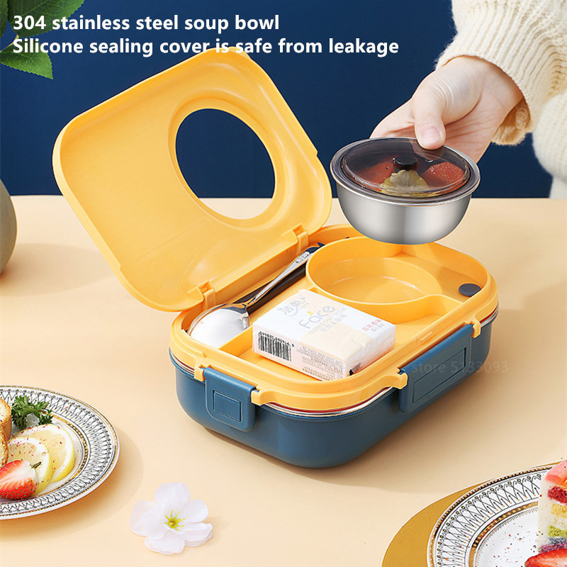 Food Container De almacenamiento de alimentos y contenedor Stainless Steel Lunchbox Kids Thermal Bento Box with Soup Bowl