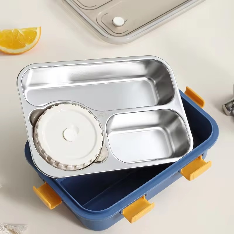 leak proof tiffin 3 compartment plastic lid 304 stainless steel thermos lunch box food container for school office