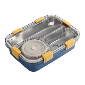 leak proof tiffin 3 compartment plastic lid 304 stainless steel thermos lunch box food container for school office