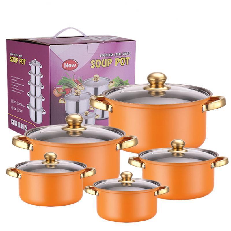 Hot selling cookware 10pcs in 1 sets Kitchen cookware Stock Pot Stainless Steel Cooking milk and soup Pot Cookware Set