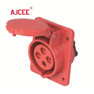 AJCEE ip44 4pin 380v 32 amp waterproof electrical industrial panel mounted angle plug and socket with CE