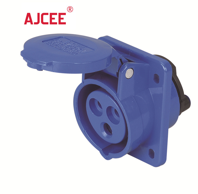 AJCEE ip44 4pin 380v 32 amp waterproof electrical industrial panel mounted angle plug and socket with CE