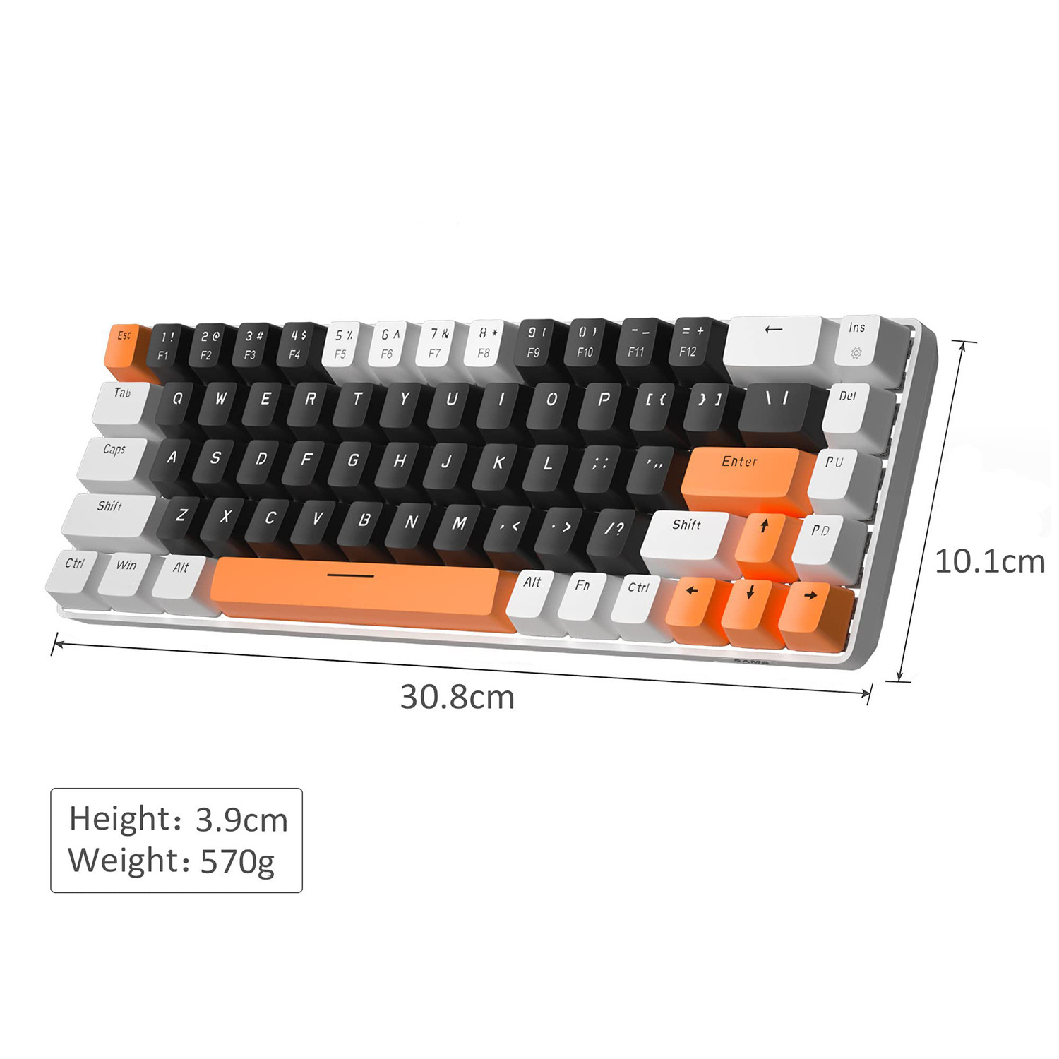 SAMA Portable 60% Gaming Keyboard LED Backlit Compact 68 Key Mini Wired Office Blue Switch Win Laptop PC Mac Mechanical Keyboard