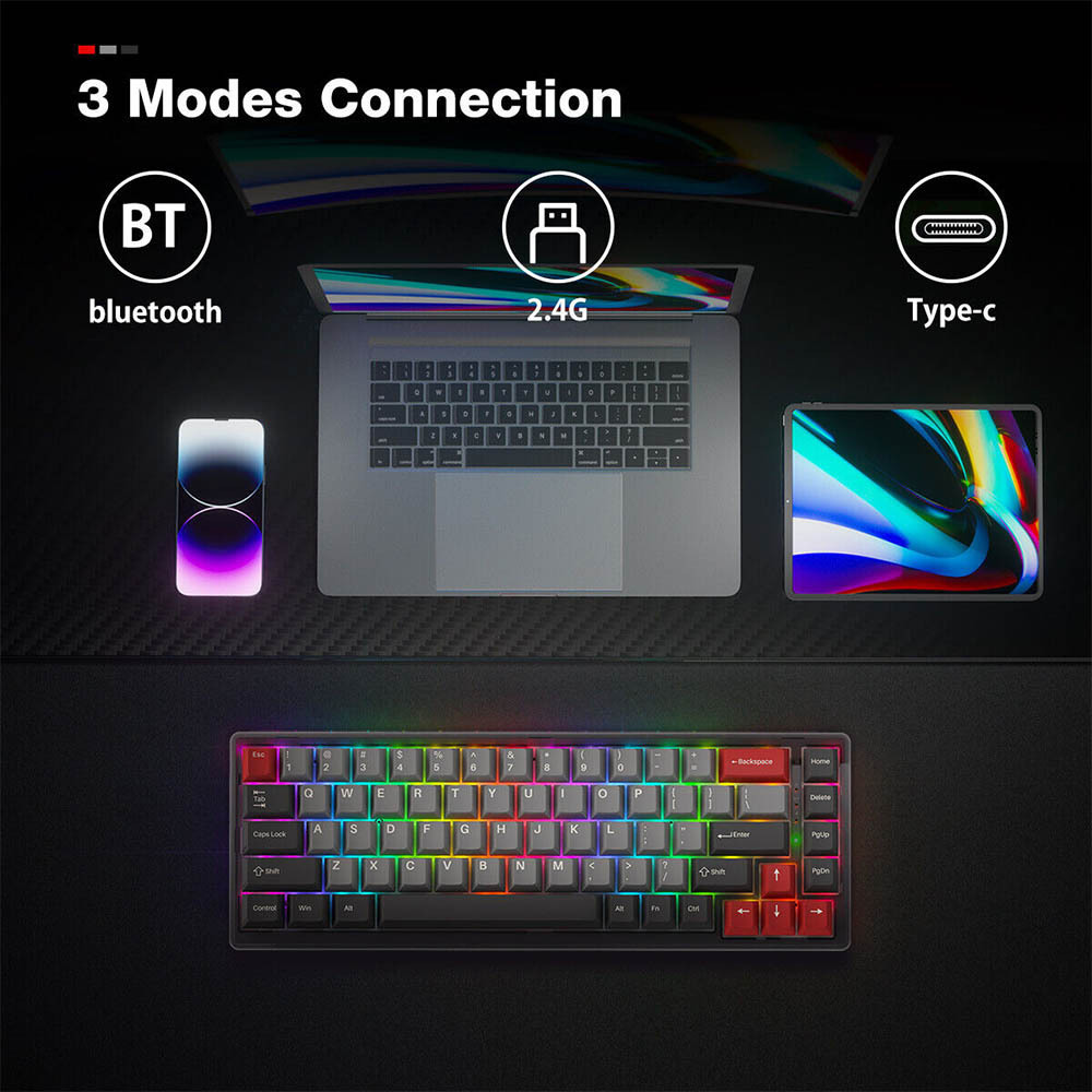 SAMA 65% Wireless Mechanical Gaming Keyboard 68 key RGB Hot Swappable Brown Switch 2.4G BT Wired Transparent PC Keycaps Keyboard