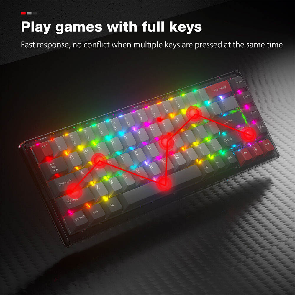 SAMA 65% Wireless Mechanical Gaming Keyboard 68 key RGB Hot Swappable Brown Switch 2.4G BT Wired Transparent PC Keycaps Keyboard