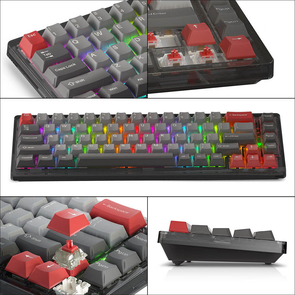 SAMA 65% Wireless Mechanical Gaming Keyboard 68 key RGB Hot Swappable Brown Switch 2.4G BT Wired Transparent PC Keycaps Keyboard