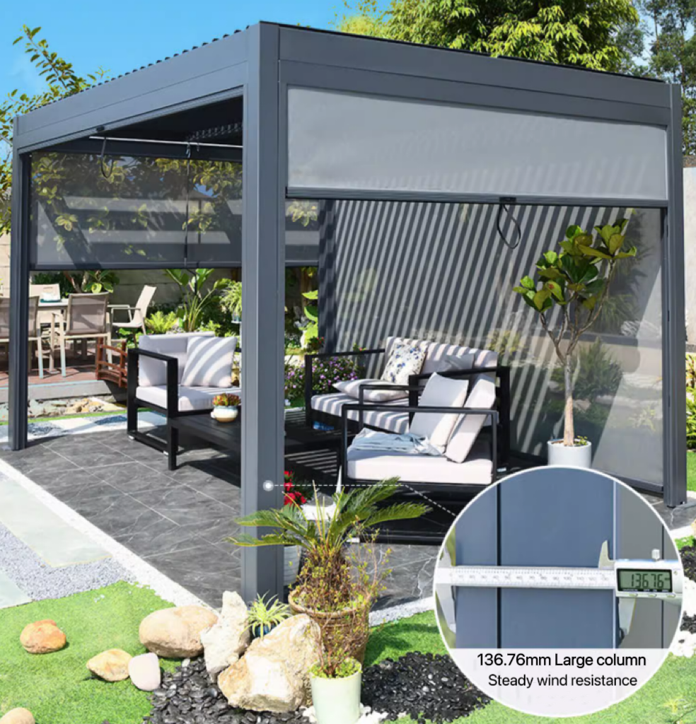 Garden exterior and motorized canopy gazebo bioclimatic aluminium outdoor arches arbours bridge louvered pergola