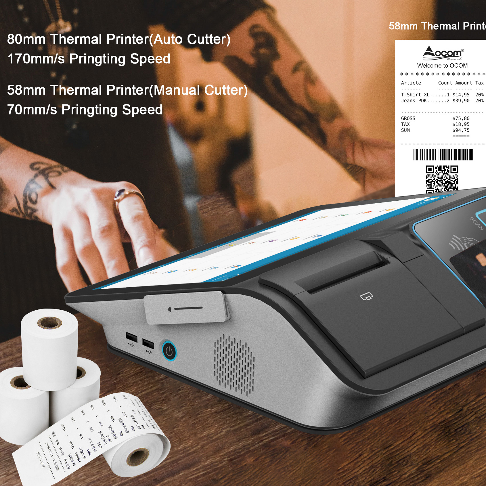 Cash Register POS Machines Built In High Speed 80MM Printer With Cutter All In One POS System