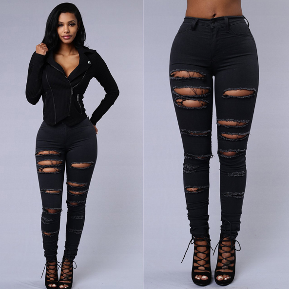 2023 Spring And Summer New Women's Clothing Street Fashion Hole Button Tight Jeans