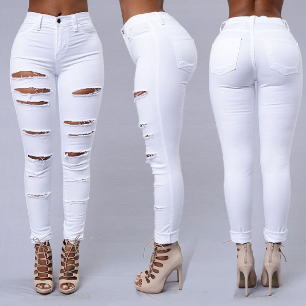 2023 Spring And Summer New Women's Clothing Street Fashion Hole Button Tight Jeans