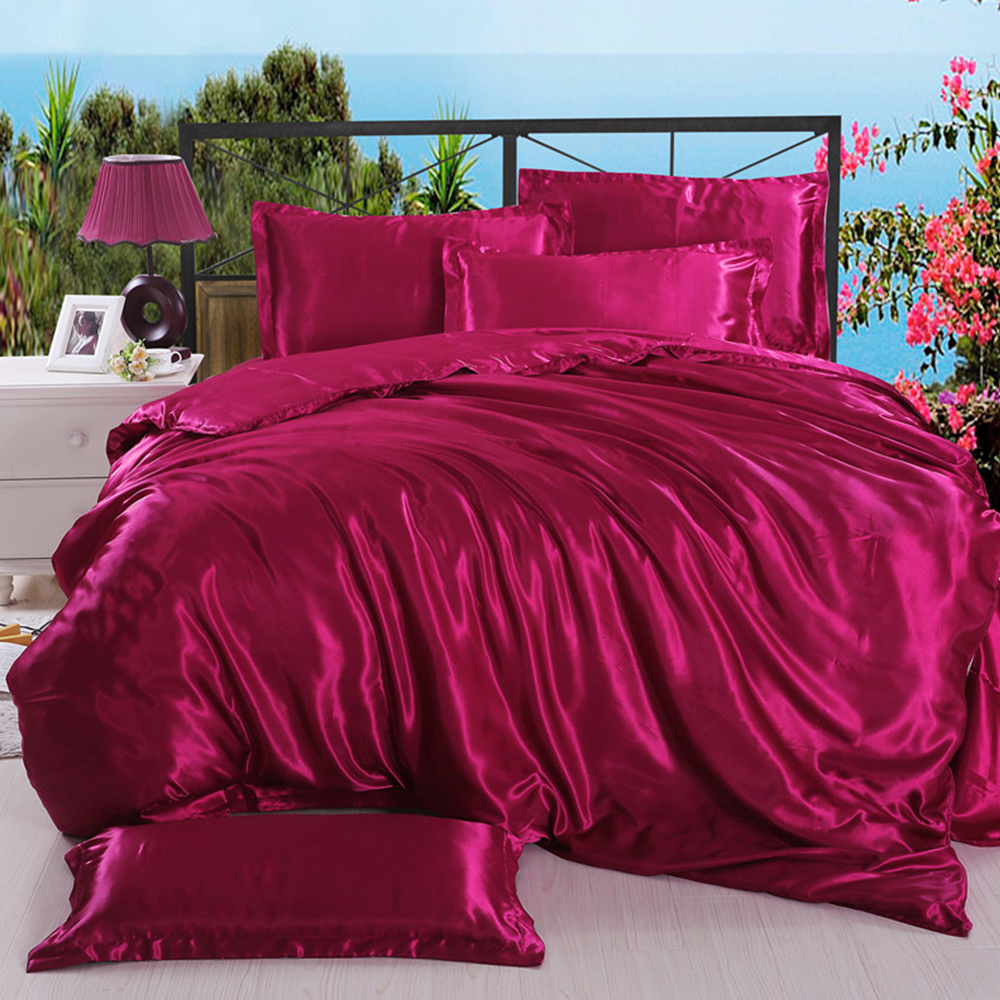 All Season Double Size Silky Satin Bedding Comforter Luxury Duvet Cover Sets With Pillowcases