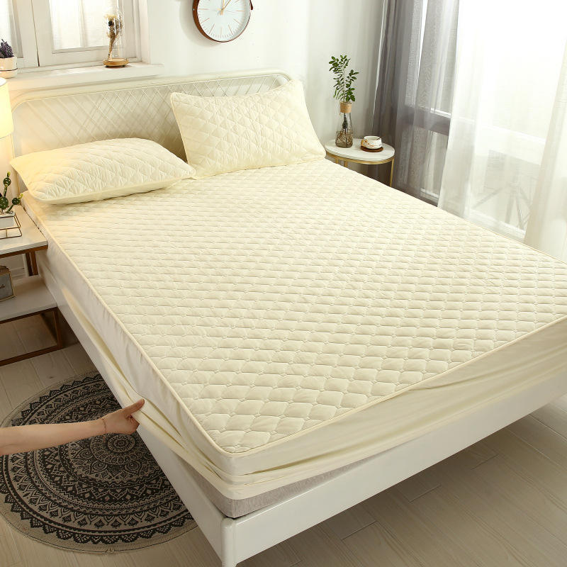 Embossed Bamboo Microfiber Velvet Thick Soft  Mattress Cover Solid Color Quilted Mattress Protector